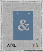 A taped needlepoint canvas with the design: Banner 13 mesh count Squared Ampersand White on Blue.