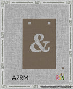 A taped needlepoint canvas with the design: Banner 13 mesh count Squared Ampersand White on Brown.