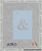 A taped needlepoint canvas with the design: Banner 13 mesh count Squared Ampersand White on Light Blue.