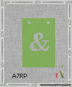 A taped needlepoint canvas with the design: Banner 13 mesh count Squared Ampersand White on Light Green.