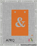 A taped needlepoint canvas with the design: Banner 13 mesh count Squared Ampersand White on Orange.