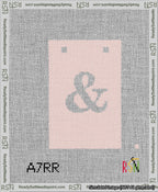 A taped needlepoint canvas with the design: Banner 13 mesh count Squared Ampersand White on Pink.