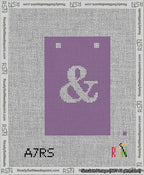 A taped needlepoint canvas with the design: Banner 13 mesh count Squared Ampersand White on Purple.