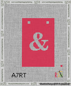 A taped needlepoint canvas with the design: Banner 13 mesh count Squared Ampersand White on Red.