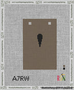 A taped needlepoint canvas with the design: Banner 13 mesh count Squared Apostrophe Black on Brown.