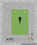 A taped needlepoint canvas with the design: Banner 13 mesh count Squared Apostrophe Black on Light Green.