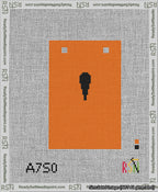 A taped needlepoint canvas with the design: Banner 13 mesh count Squared Apostrophe Black on Orange.