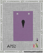 A taped needlepoint canvas with the design: Banner 13 mesh count Squared Apostrophe Black on Purple.