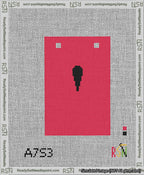 A taped needlepoint canvas with the design: Banner 13 mesh count Squared Apostrophe Black on Red.