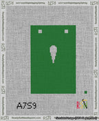 A taped needlepoint canvas with the design: Banner 13 mesh count Squared Apostrophe White on Green.