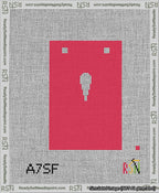 A taped needlepoint canvas with the design: Banner 13 mesh count Squared Apostrophe White on Red.