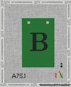 A taped needlepoint canvas with the design: Banner 13 mesh count Squared B Black on Green.