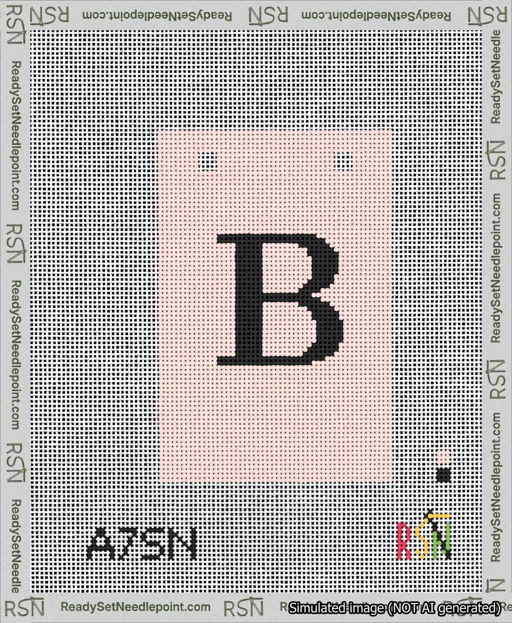 A taped needlepoint canvas with the design: Banner 13 mesh count Squared B Black on Pink.