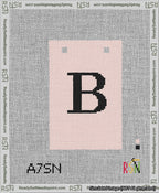 A taped needlepoint canvas with the design: Banner 13 mesh count Squared B Black on Pink.