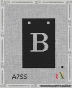 A taped needlepoint canvas with the design: Banner 13 mesh count Squared B White on Black.
