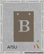 A taped needlepoint canvas with the design: Banner 13 mesh count Squared B White on Brown.