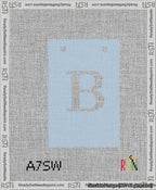 A taped needlepoint canvas with the design: Banner 13 mesh count Squared B White on Light Blue.