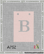 A taped needlepoint canvas with the design: Banner 13 mesh count Squared B White on Pink.