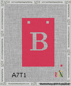 A taped needlepoint canvas with the design: Banner 13 mesh count Squared B White on Red.