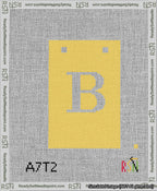 A taped needlepoint canvas with the design: Banner 13 mesh count Squared B White on Yellow.