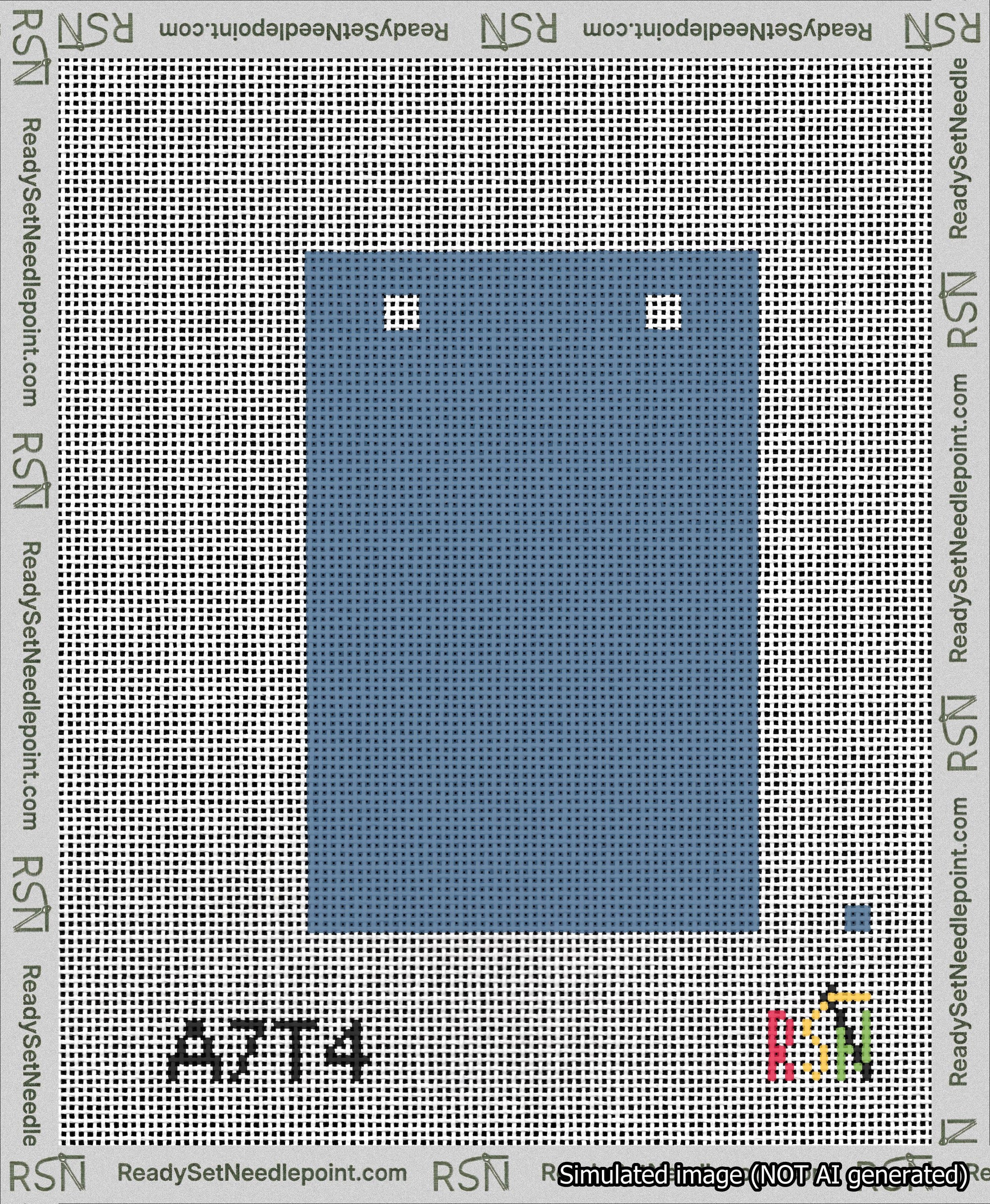 A taped needlepoint canvas with the design: Banner 13 mesh count Squared Blank Blue.