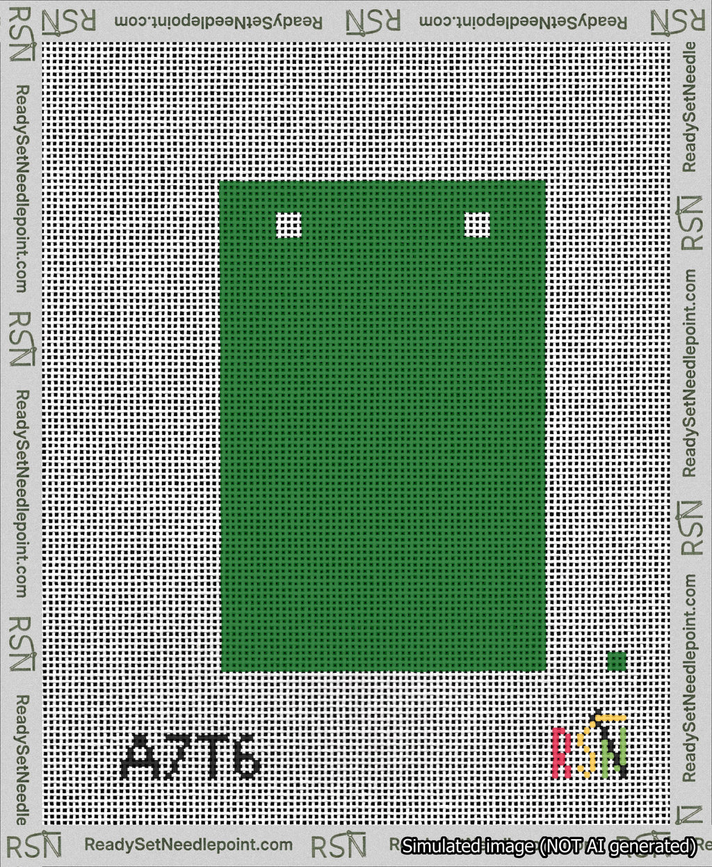 A taped needlepoint canvas with the design: Banner 13 mesh count Squared Blank Green.