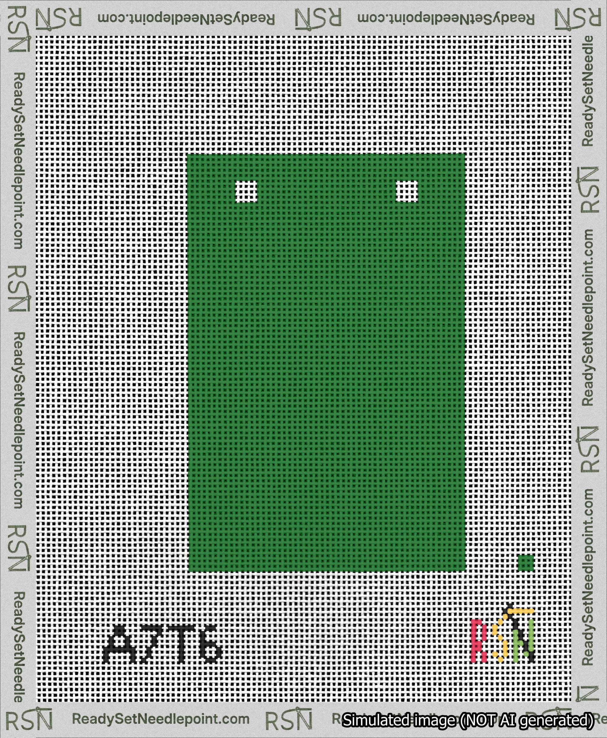 A taped needlepoint canvas with the design: Banner 13 mesh count Squared Blank Green.
