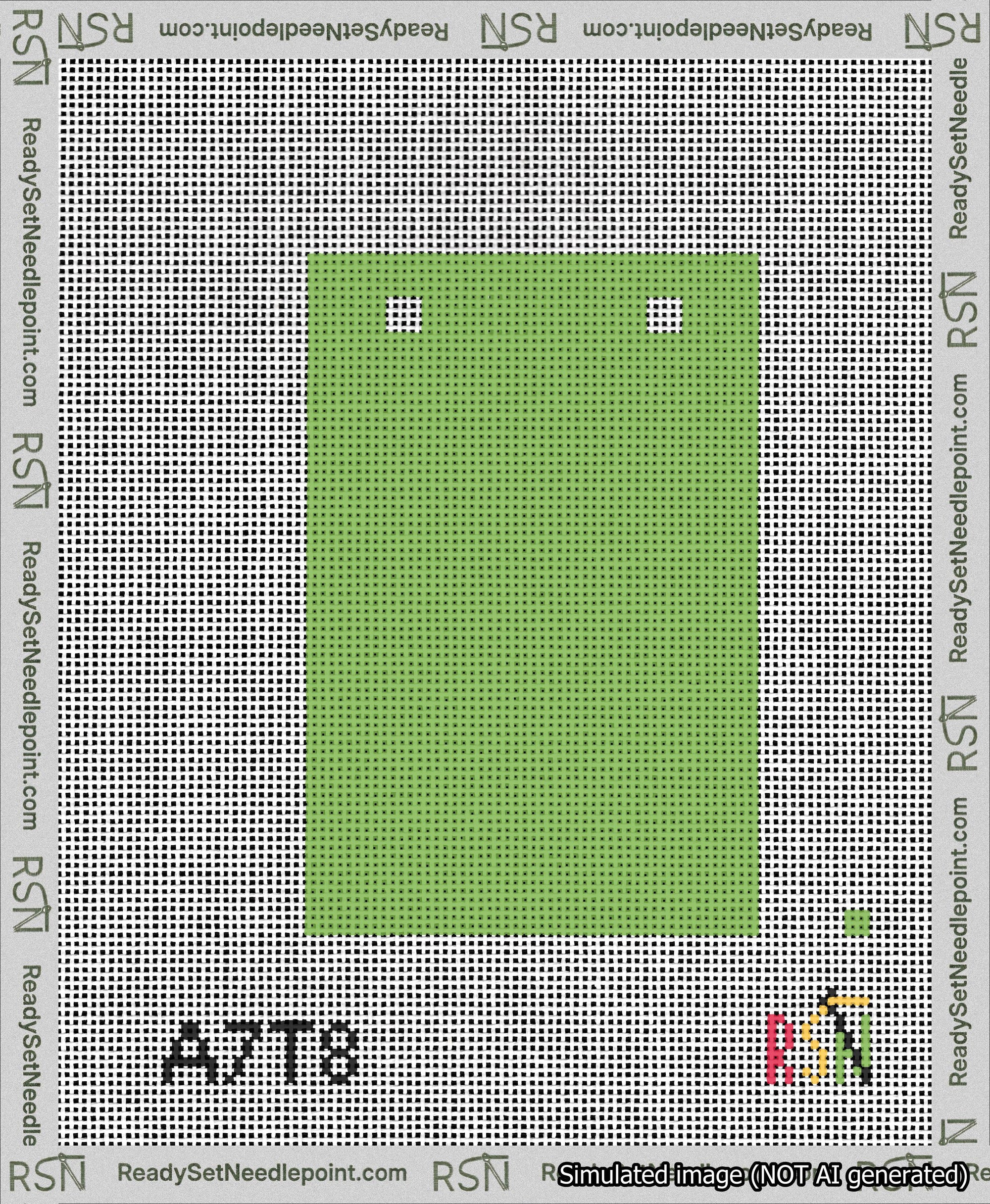 A taped needlepoint canvas with the design: Banner 13 mesh count Squared Blank Light Green.