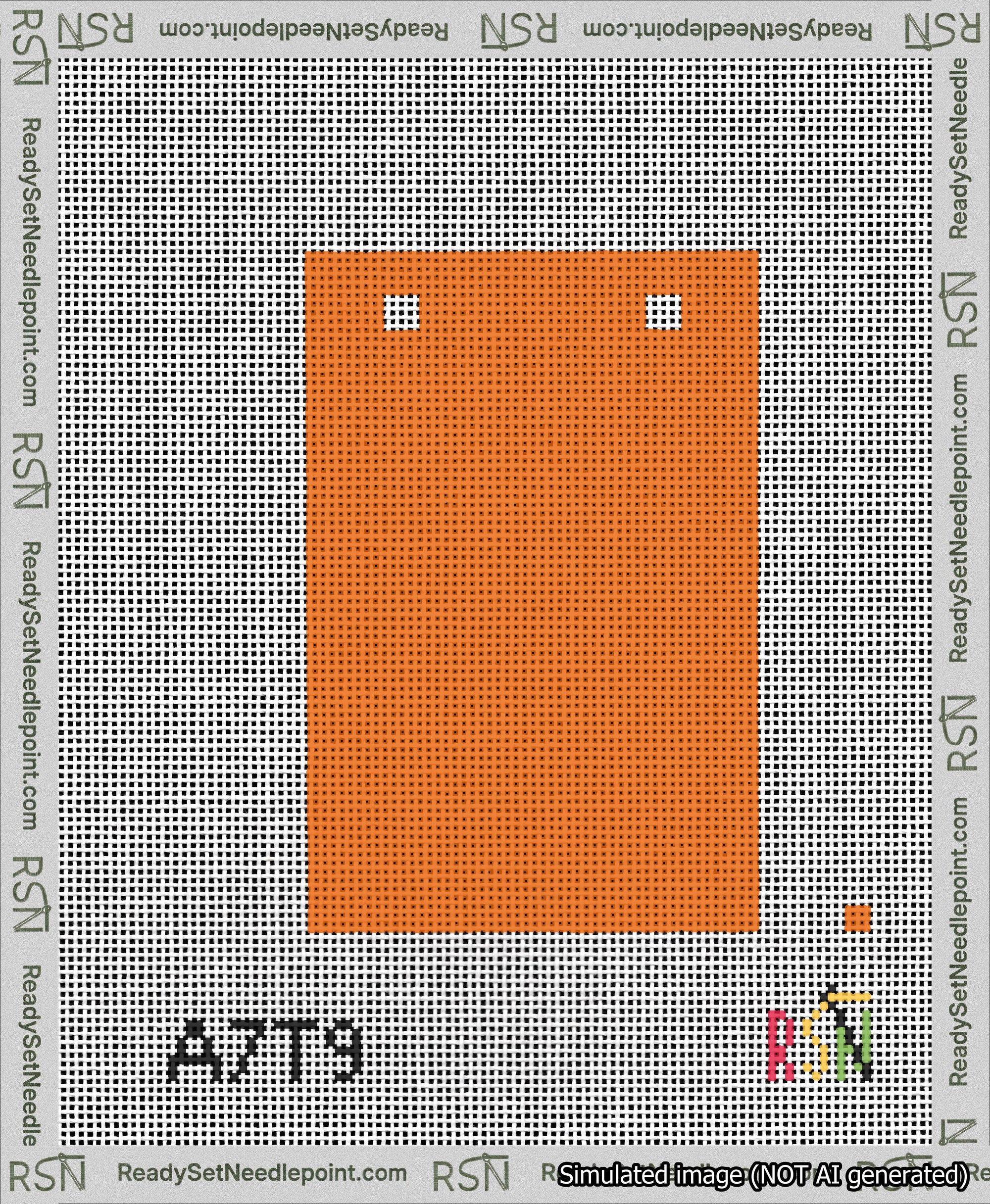 A taped needlepoint canvas with the design: Banner 13 mesh count Squared Blank Orange.