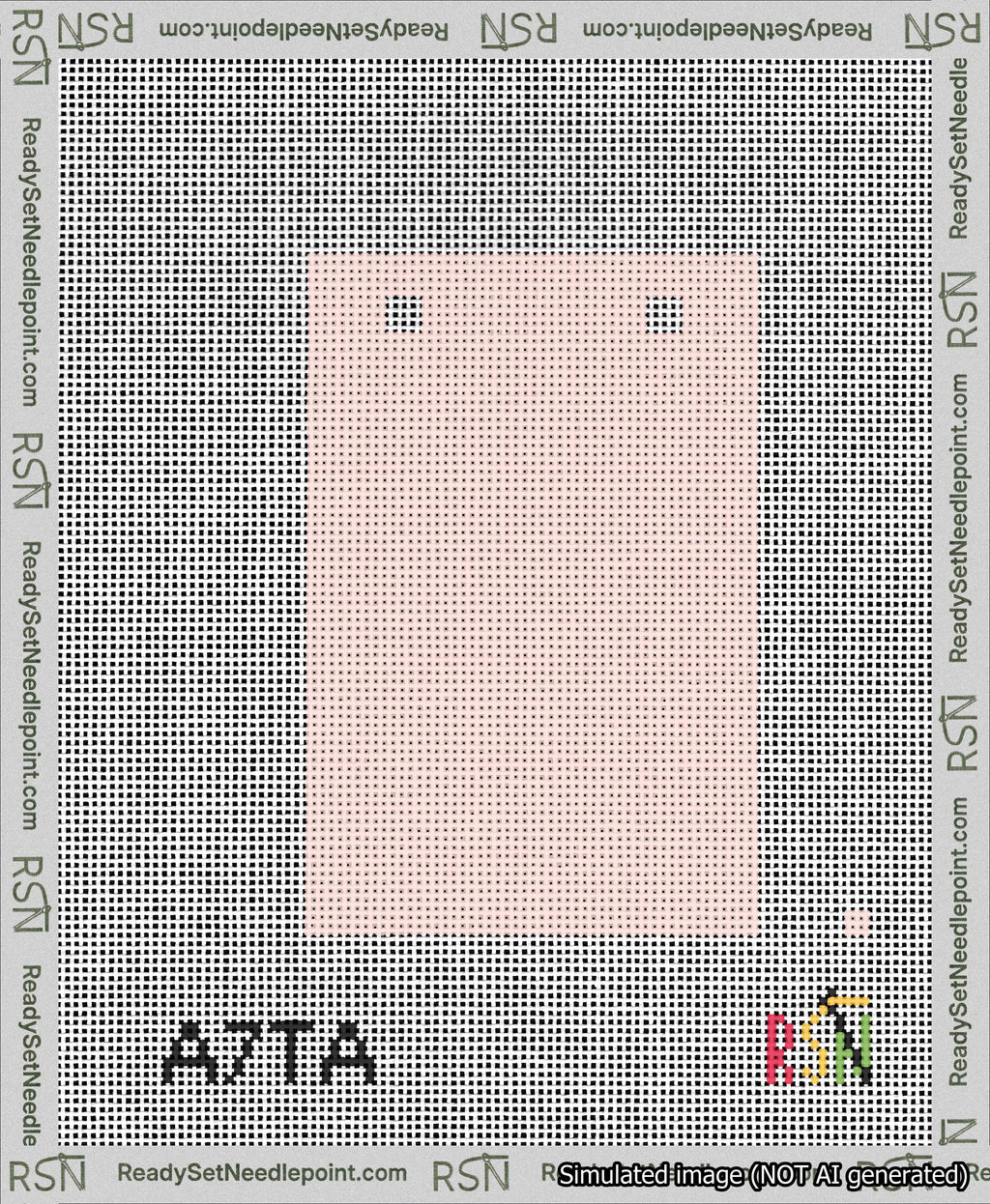 A taped needlepoint canvas with the design: Banner 13 mesh count Squared Blank Pink.