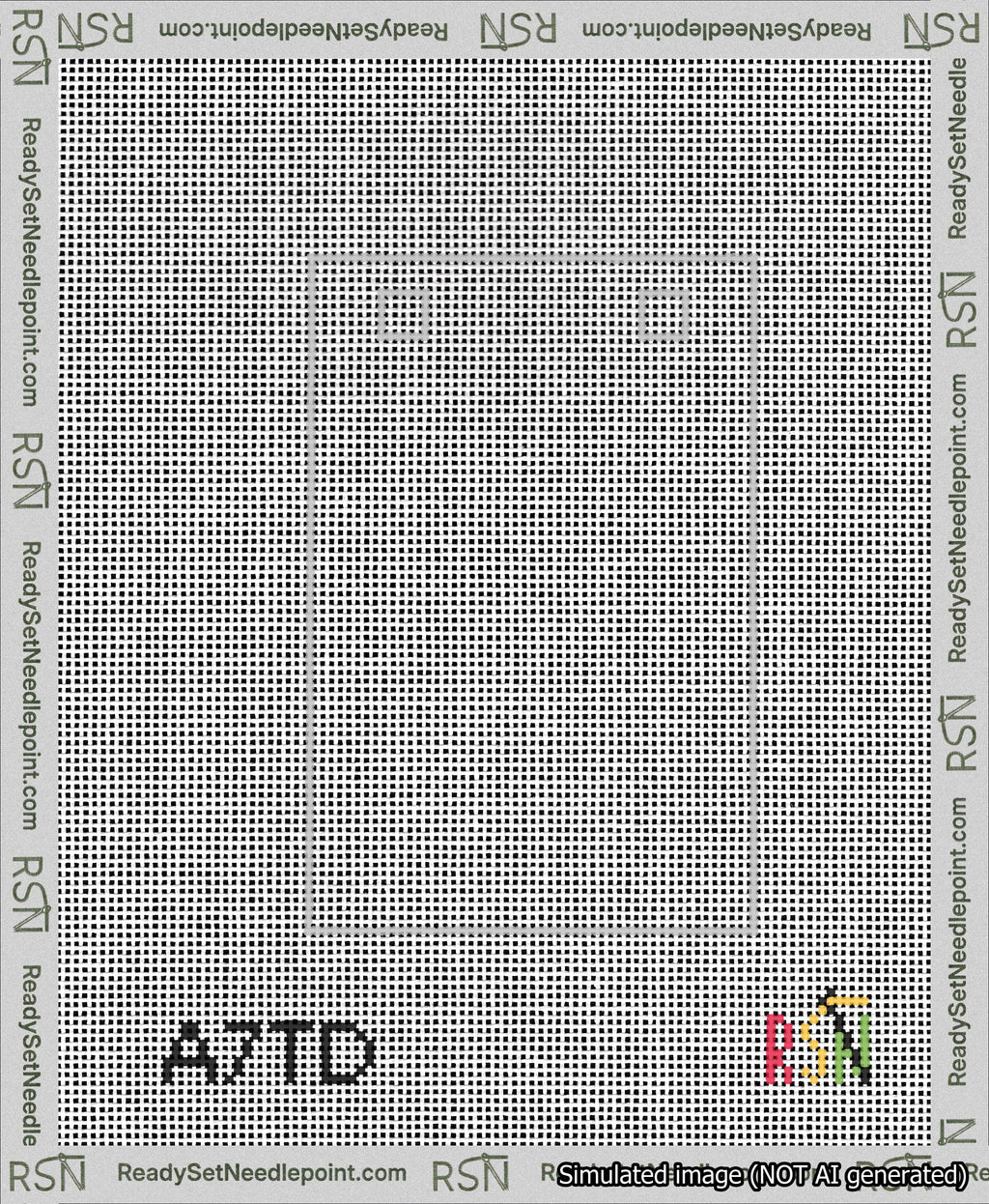 A taped needlepoint canvas with the design: Banner 13 mesh count Squared Blank White.