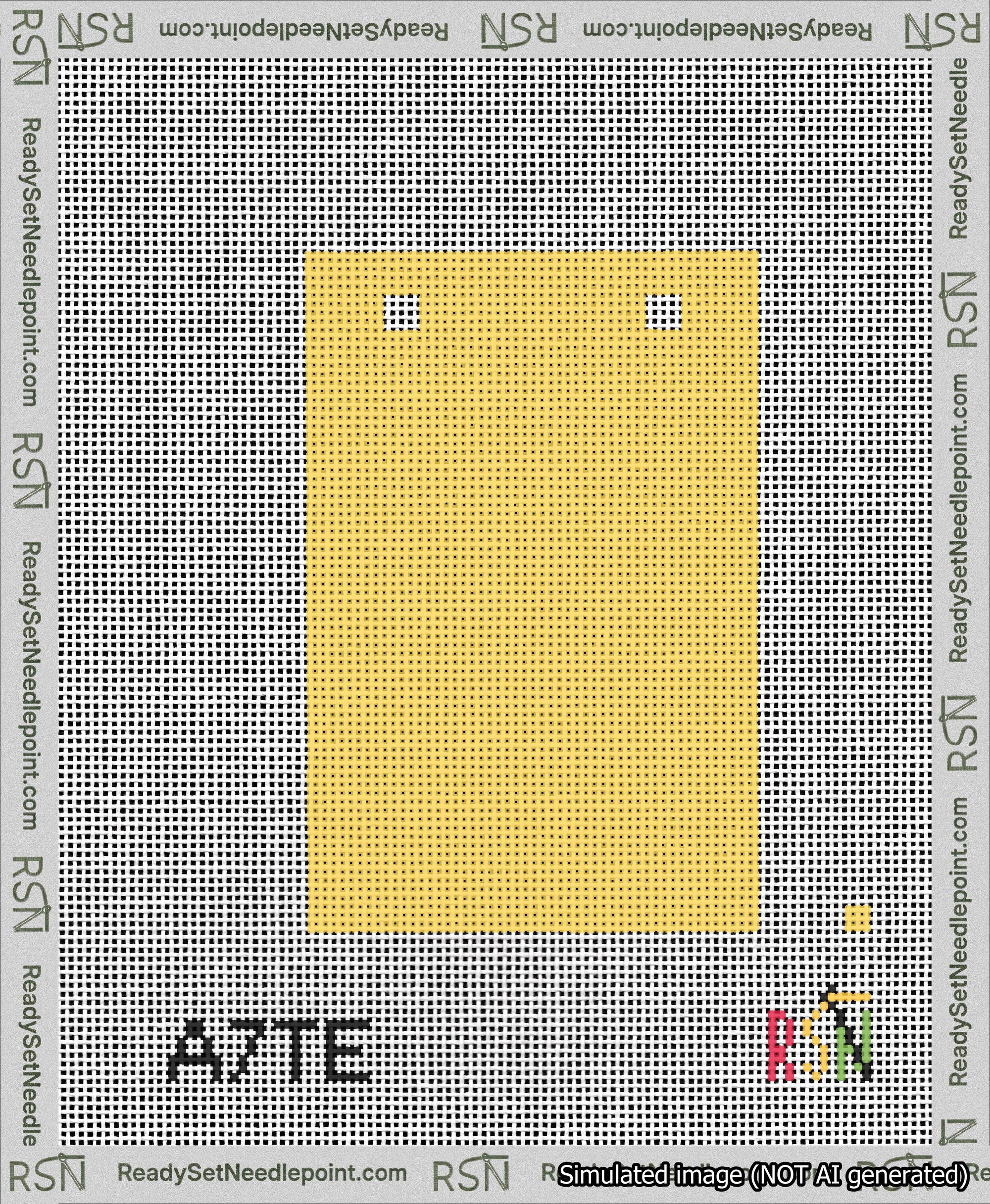 A taped needlepoint canvas with the design: Banner 13 mesh count Squared Blank Yellow.