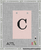 A taped needlepoint canvas with the design: Banner 13 mesh count Squared C Black on Pink.