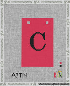 A taped needlepoint canvas with the design: Banner 13 mesh count Squared C Black on Red.