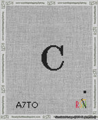 A taped needlepoint canvas with the design: Banner 13 mesh count Squared C Black on White.