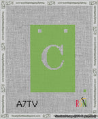 A taped needlepoint canvas with the design: Banner 13 mesh count Squared C White on Light Green.