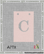 A taped needlepoint canvas with the design: Banner 13 mesh count Squared C White on Pink.