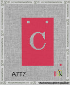 A taped needlepoint canvas with the design: Banner 13 mesh count Squared C White on Red.