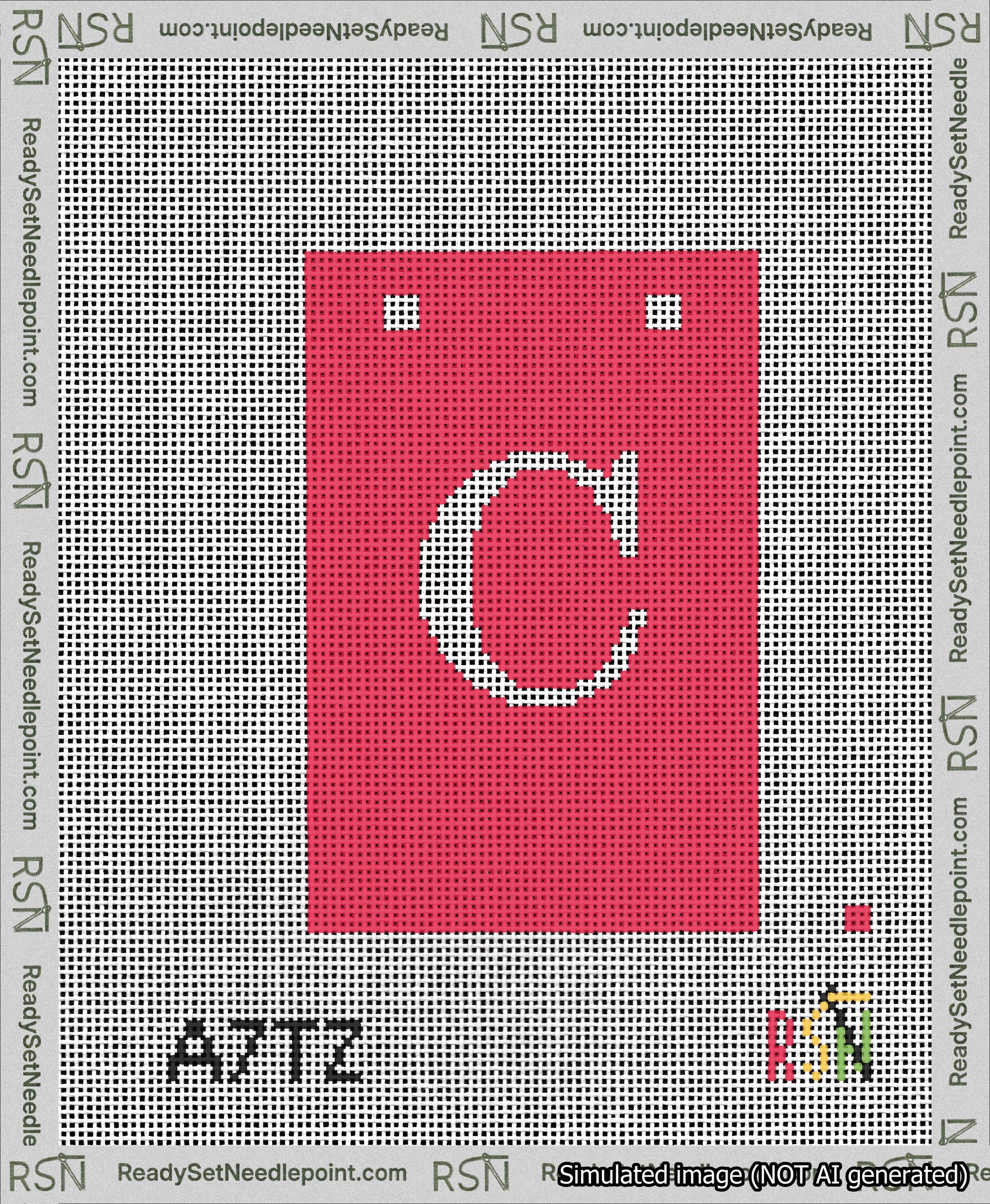A taped needlepoint canvas with the design: Banner 13 mesh count Squared C White on Red.