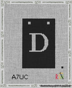 A taped needlepoint canvas with the design: Banner 13 mesh count Squared D White on Black.