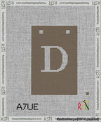 A taped needlepoint canvas with the design: Banner 13 mesh count Squared D White on Brown.