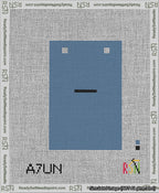 A taped needlepoint canvas with the design: Banner 13 mesh count Squared Dash Black on Blue.