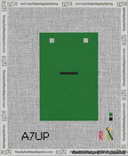 A taped needlepoint canvas with the design: Banner 13 mesh count Squared Dash Black on Green.