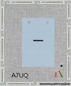 A taped needlepoint canvas with the design: Banner 13 mesh count Squared Dash Black on Light Blue.