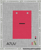 A taped needlepoint canvas with the design: Banner 13 mesh count Squared Dash Black on Red.