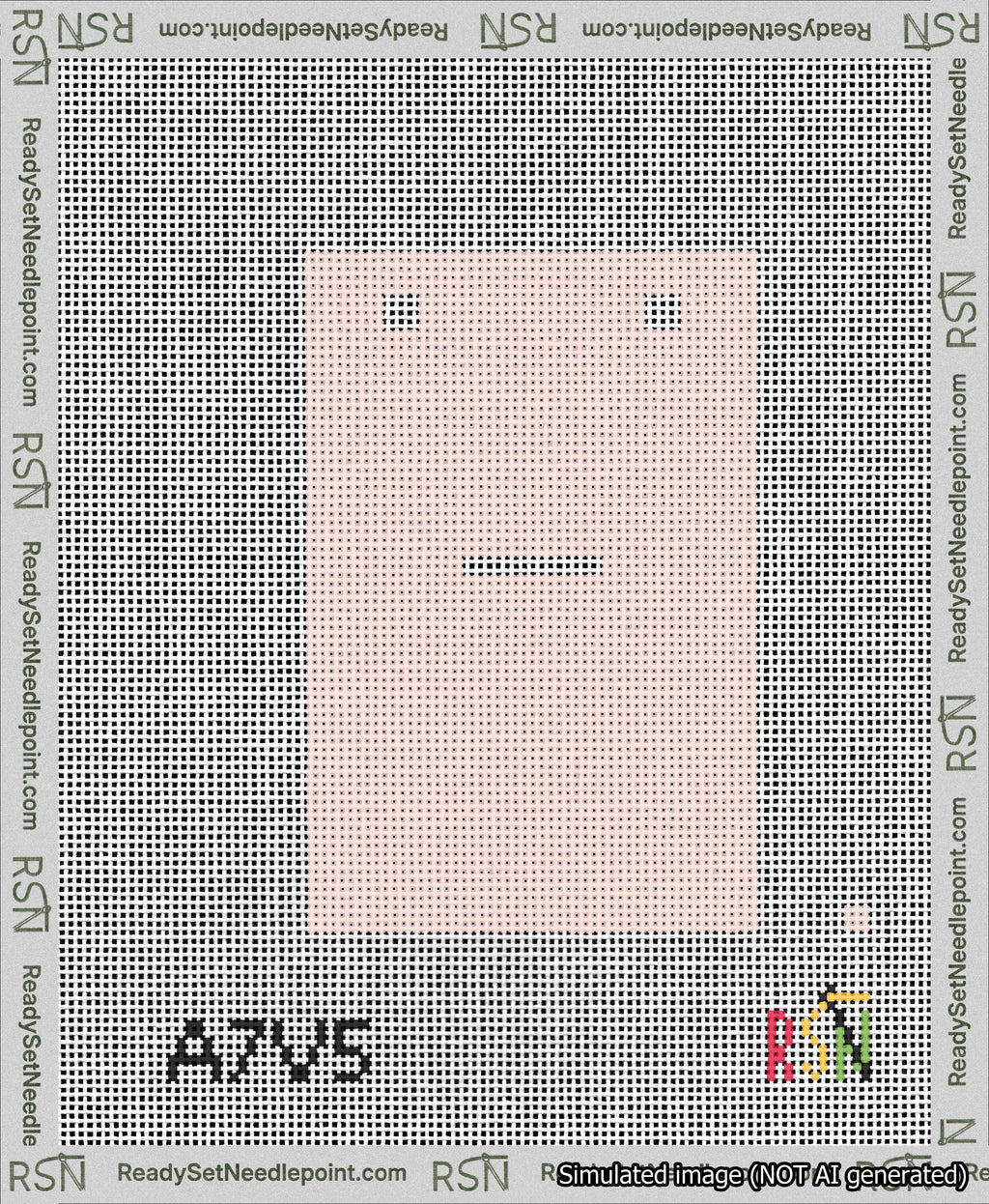 A taped needlepoint canvas with the design: Banner 13 mesh count Squared Dash White on Pink.