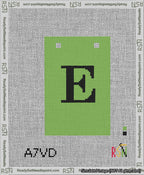 A taped needlepoint canvas with the design: Banner 13 mesh count Squared E Black on Light Green.