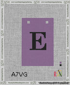 A taped needlepoint canvas with the design: Banner 13 mesh count Squared E Black on Purple.