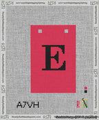 A taped needlepoint canvas with the design: Banner 13 mesh count Squared E Black on Red.