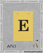 A taped needlepoint canvas with the design: Banner 13 mesh count Squared E Black on Yellow.